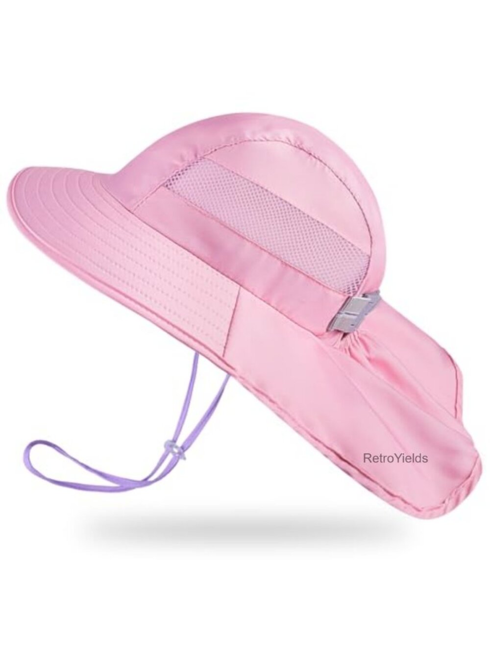 Kids UPF 50+ Sun Hat Wide Brim Neck Flap Adjustable Chin Strap Breathable Mesh